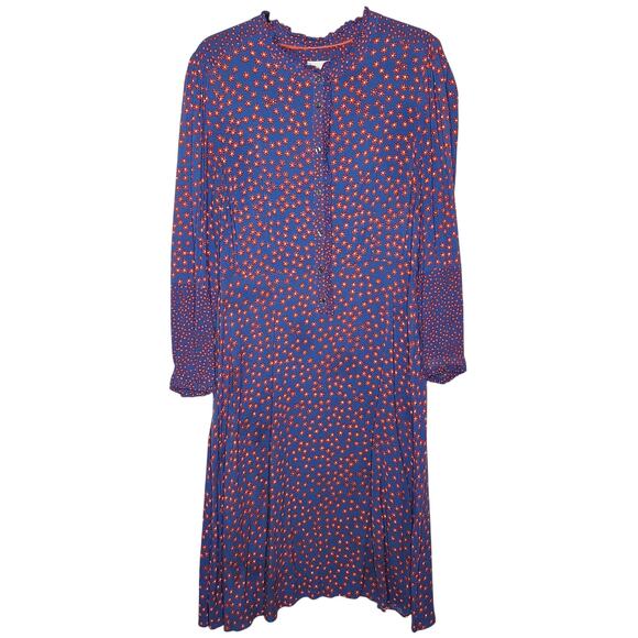 Boden Floral Shirt Dress Midi US 12L Long Tall Long Sleeve Ruffle Daisies Retro Boden Floral Shirt Dress Midi US 12L Long Tall Long Sleeve Ruffle Daisies Retro